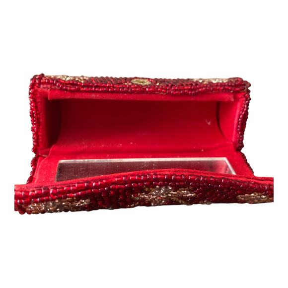 Vintage Beaded Evening Lipstick Case Holders Lot Red & Black Floral With Mirrors - Picture 13 of 16